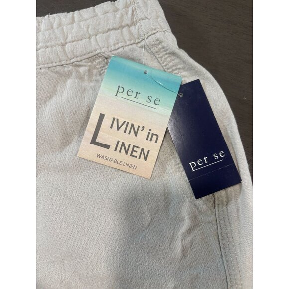 Womens Per Se Elastic Waist Drawstring Linen Blend Shorts XL Beige - Picture 9 of 9